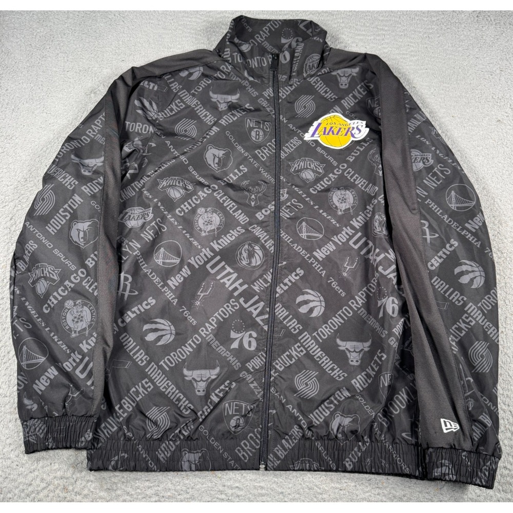 New Era Jacket Men's Medium Black Track Los Angeles Lakers NBA Basketball Sports
